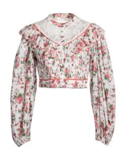 LOVESHACKFANCY Magenta Women‘s Lace Shirts & Blouses