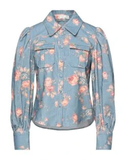 LOVESHACKFANCY Pastel Blue Women‘s Floral Shirts & Blouses