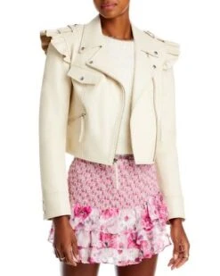 Torrez Leather Ruffle Trim Jacket - LoveShackFancy