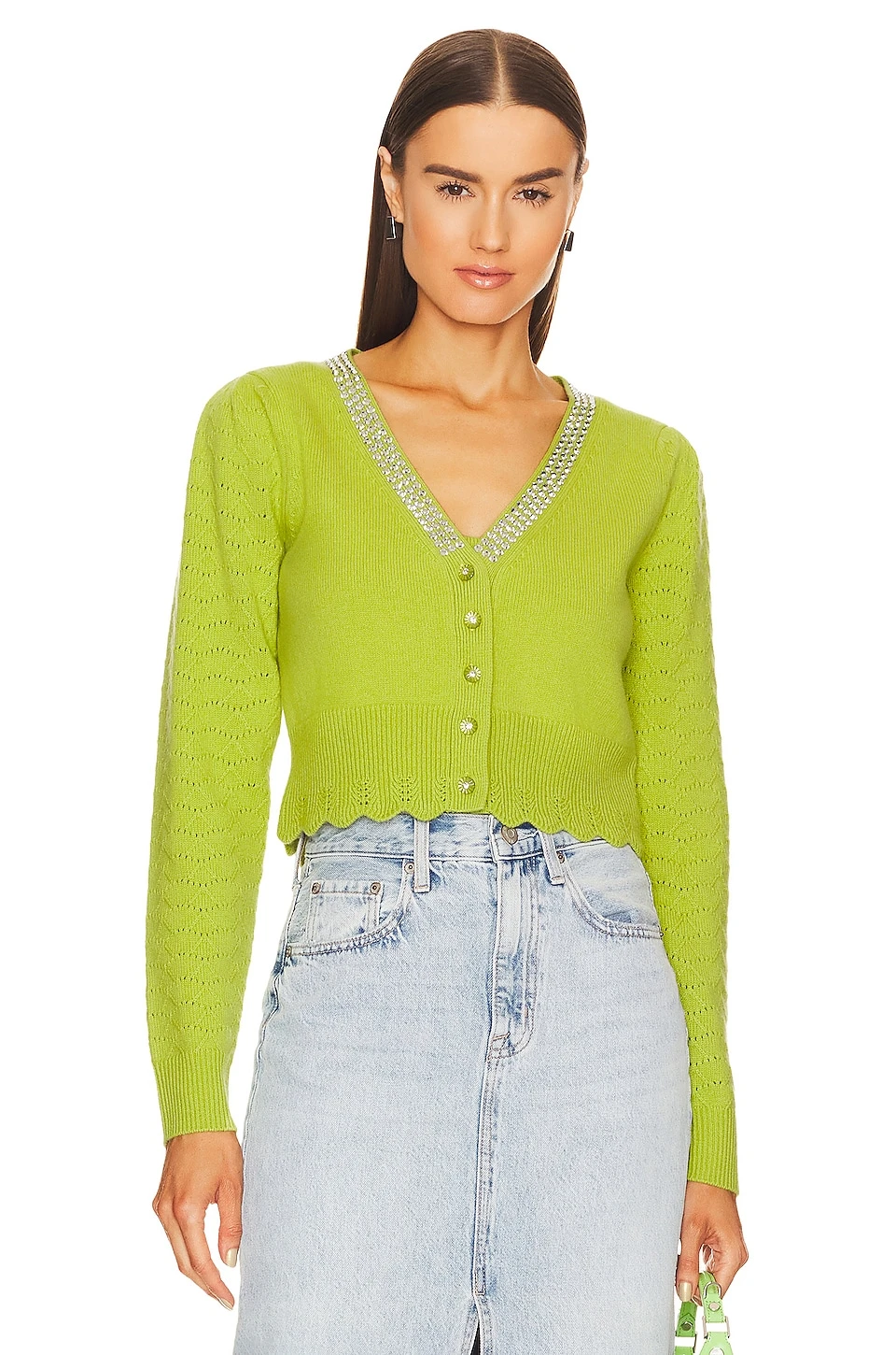 LoveShackFancy Brynner Crop Cardigan Spring Leaf - Image 2