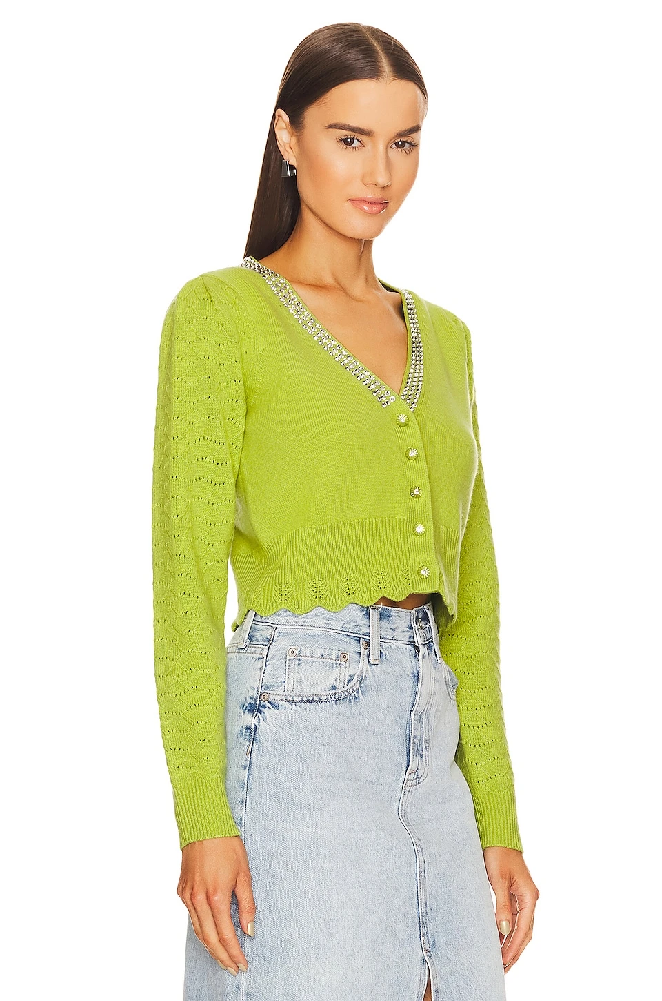 LoveShackFancy Brynner Crop Cardigan Spring Leaf - Image 3