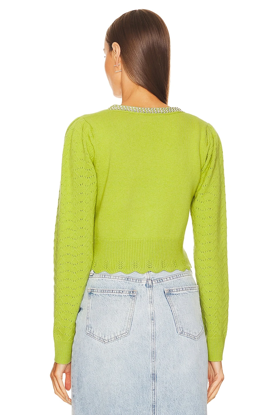 LoveShackFancy Brynner Crop Cardigan Spring Leaf - Image 4