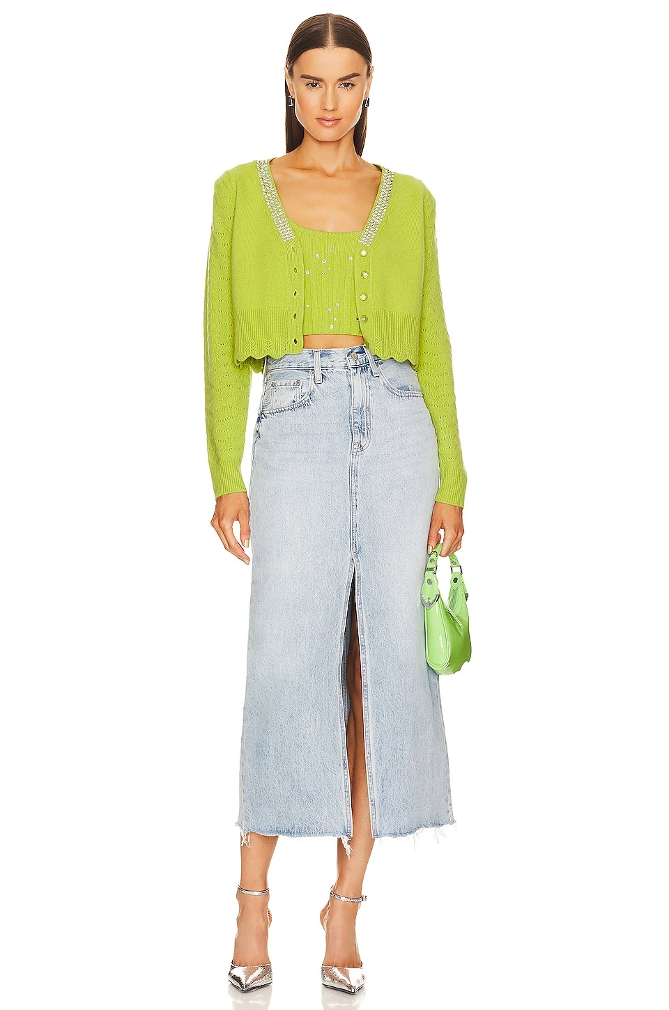 LoveShackFancy Brynner Crop Cardigan Spring Leaf - Image 5