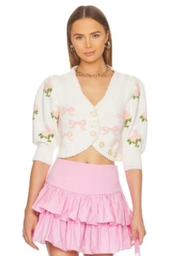 LoveShackFancy Malibu Crop Cardigan Strawberry Shortcake