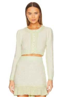 LoveShackFancy Twain Crop Cardigan Pistachio