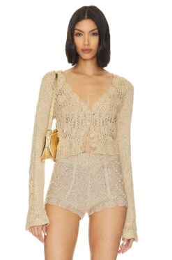 LoveShackFancy Lavette Cardigan Oat Sparkle