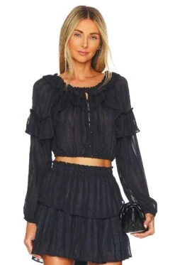 LoveShackFancy Ruffle Popover Top Midnight