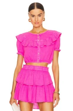 LoveShackFancy Elania Crop Top Flirty Fuschia