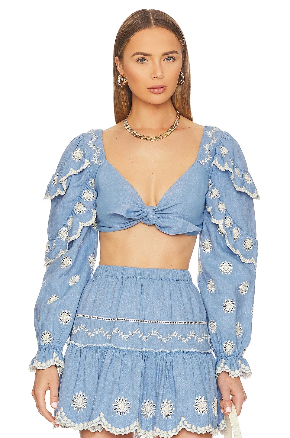 LoveShackFancy Milanti Crop Top Faded Hydrangea