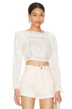 LoveShackFancy Lautner Crop Top True White