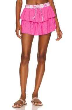 LoveShackFancy X Hurley Tiered Mini Skirt Eyelet Paisley